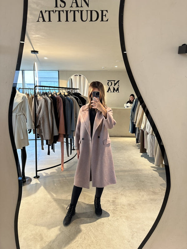 Double Breasted Solid Color Mid Length Coat