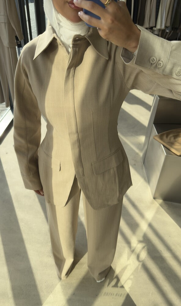 Pinstripe Hourglass Blazer Suit