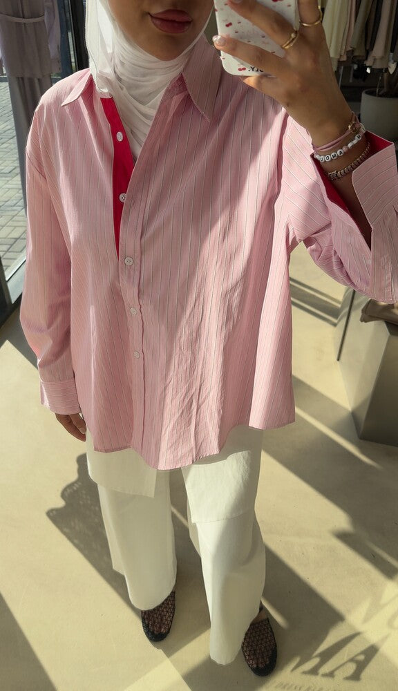 Contrast-Trim Striped Shirt