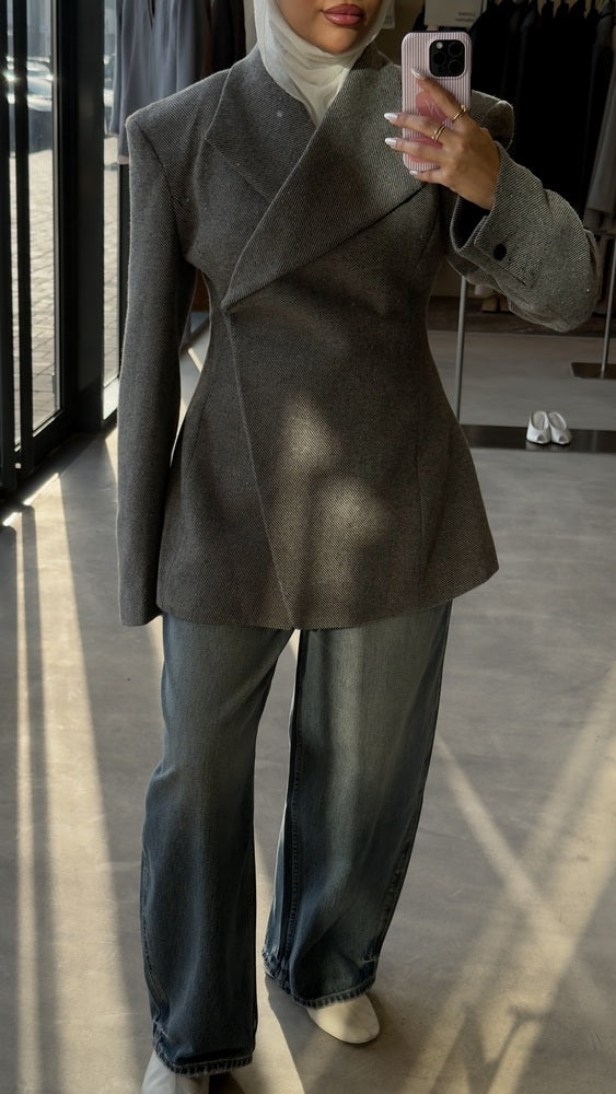 Asymmetric Drape Woolen Jacket