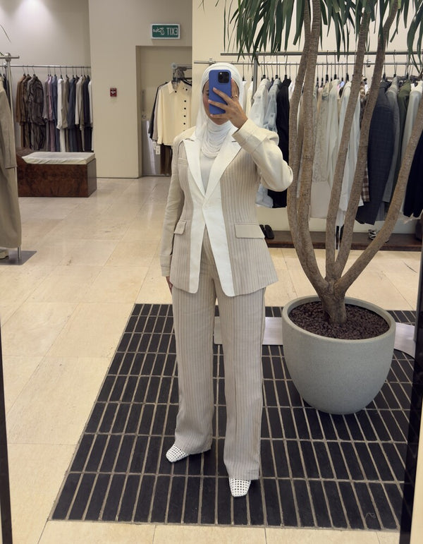 White Peak Lapel Linen Set