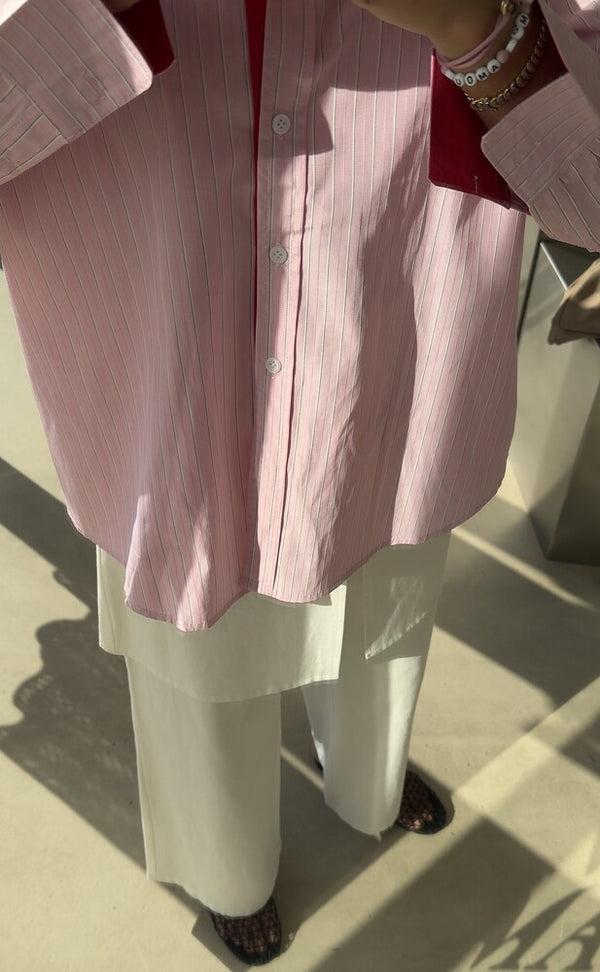Contrast-Trim Striped Shirt