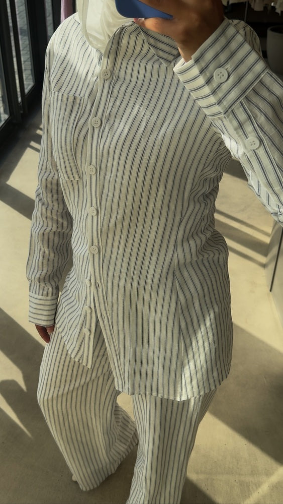 Diagonal Stripe Linen Shirt & Pants