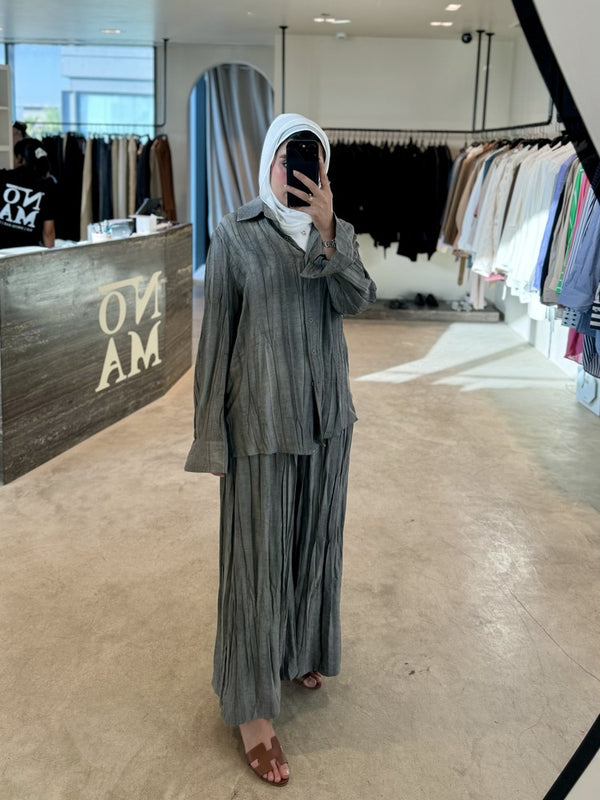 Tie Dyed Linen Shirt +Long Pants 2PC Setملابس كاملة / أطقم