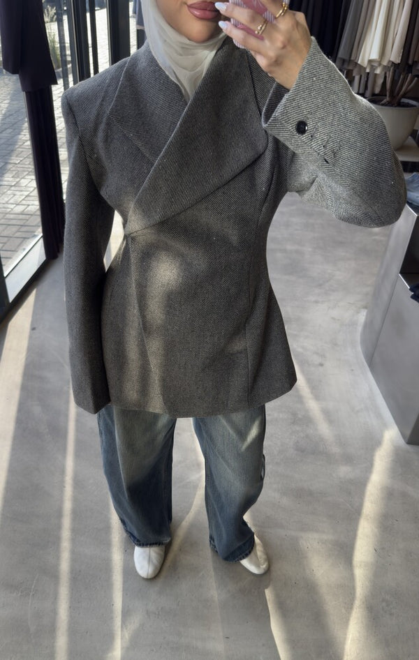 Asymmetric Drape Woolen Jacket