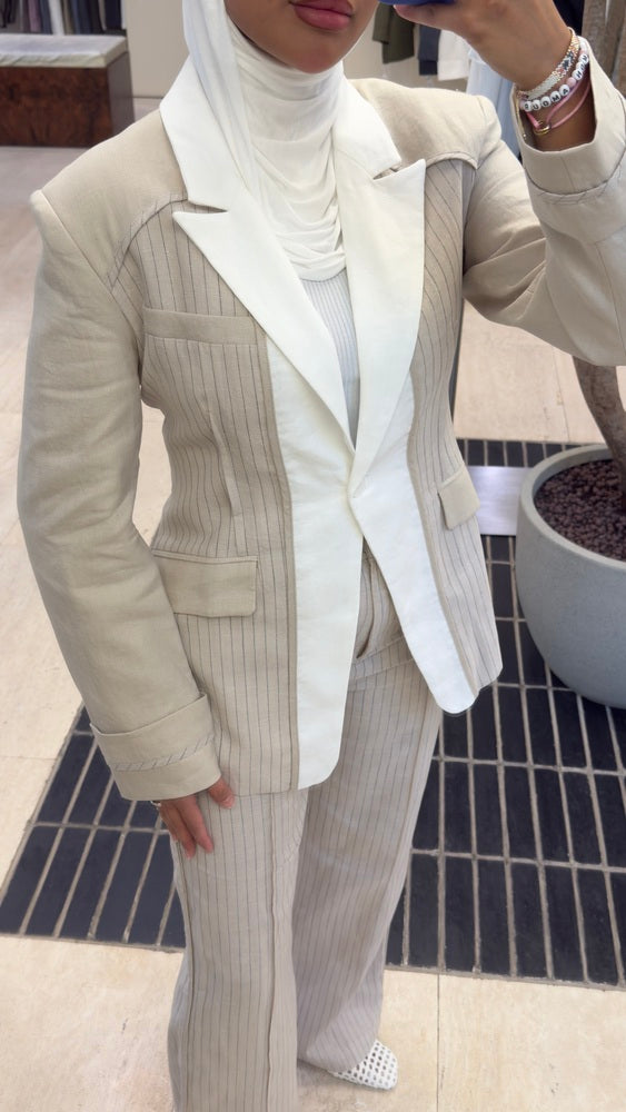 White Peak Lapel Linen Set