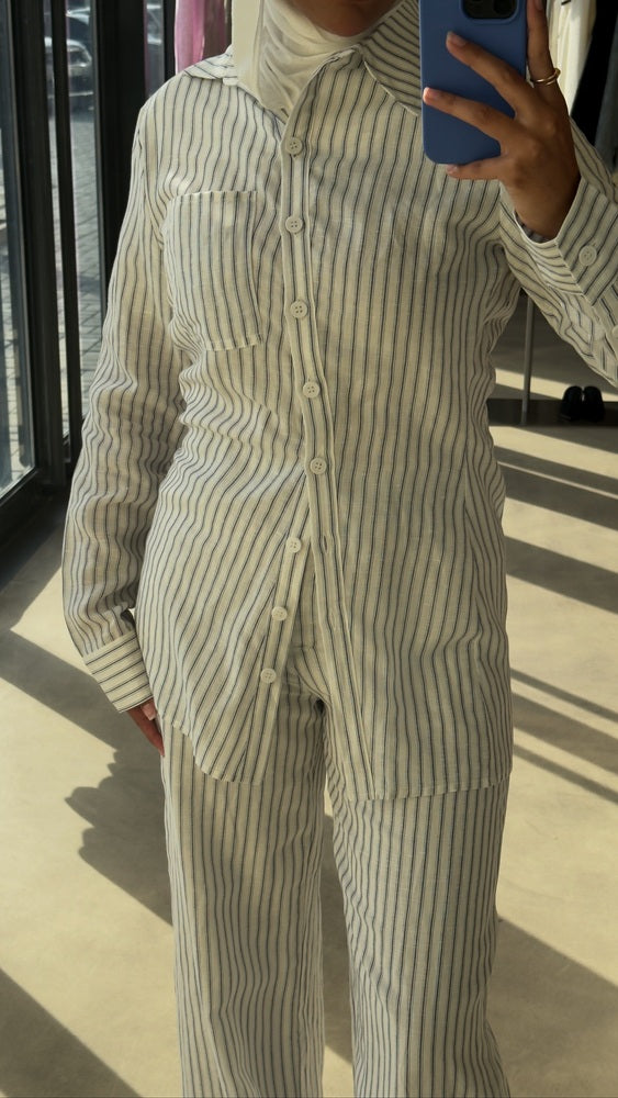 Diagonal Stripe Linen Shirt & Pants