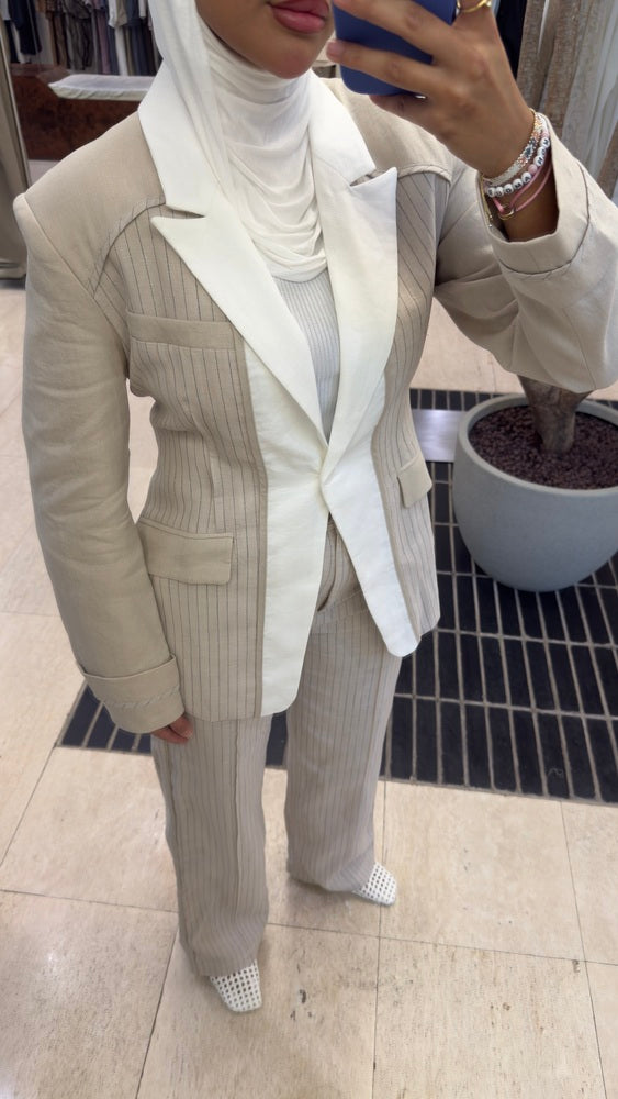 White Peak Lapel Linen Set
