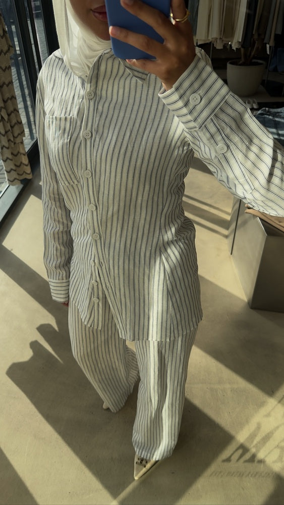 Diagonal Stripe Linen Shirt & Pants