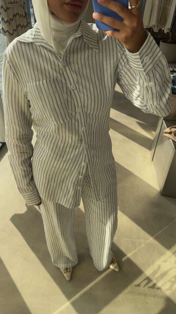 Diagonal Stripe Linen Shirt & Pants