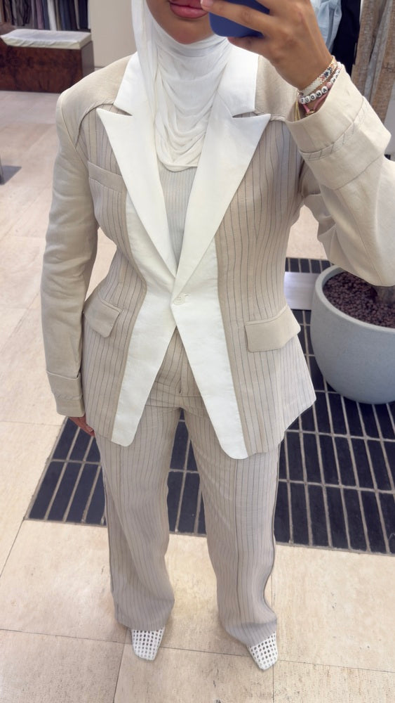 White Peak Lapel Linen Set