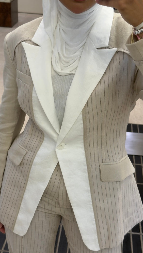 White Peak Lapel Linen Set