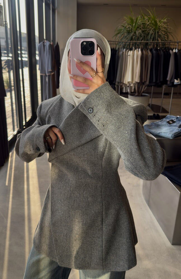 Asymmetric Drape Woolen Jacket