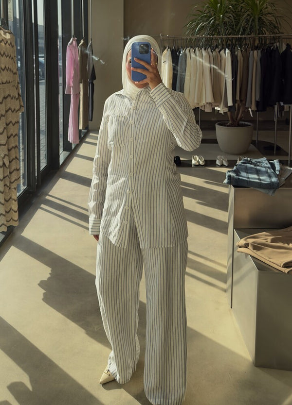 Diagonal Stripe Linen Shirt & Pants