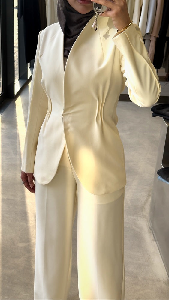 Waist Gathered Collarless Set