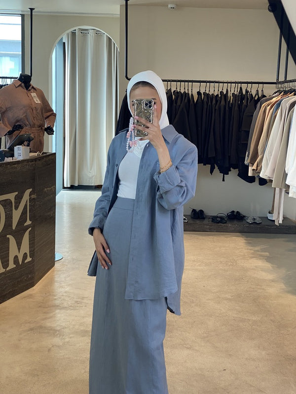 Linen Shirt and Long Skirt 2PC Set  مجموعة الكتان