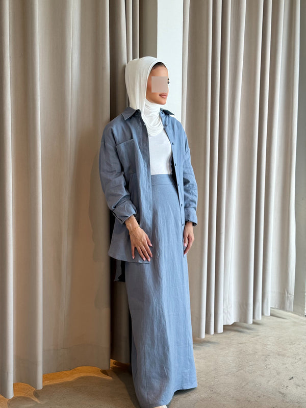 Linen Shirt and Long Skirt 2PC Set  مجموعة الكتان