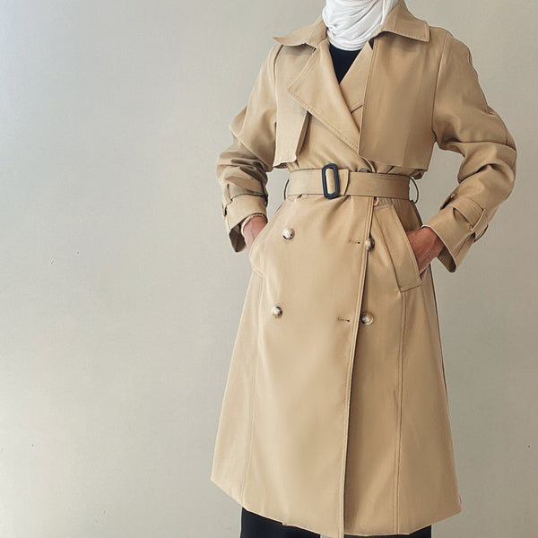 Fashion Beige Medium Long Windbreaker Women Spring 2023