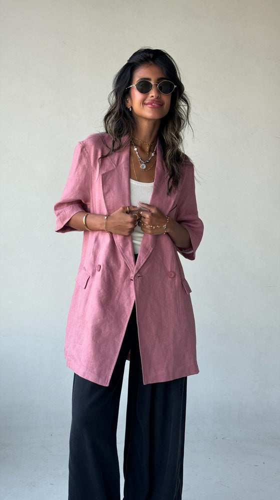 2 Buttons Linen Blazer w/ Pockets  مجموعة الكتان