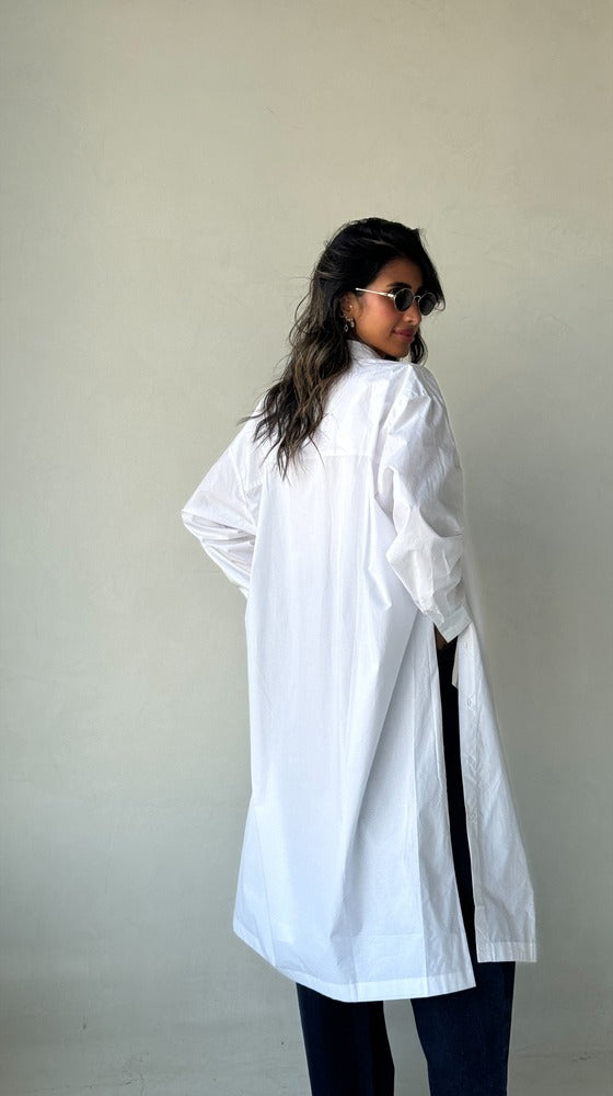 Side Split Solid Color Loose Shirt بلوزة