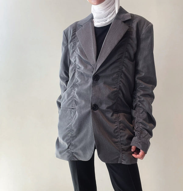 SINGLE BREASTED SPLICED PLEATED SOLID COLOR SUIT JACKETS