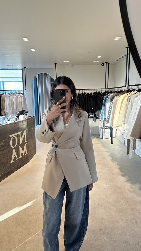 Gathered Waist Asymmetry Blazer