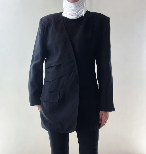 Single Button Asymmetric Fold Solid Color Suit Jackets