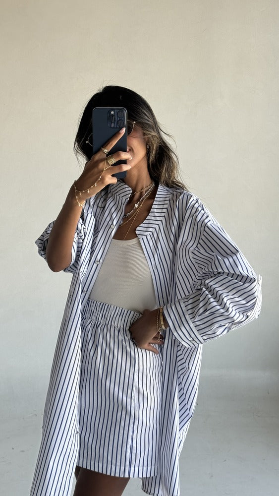 Striped Big Size Shirt Dress ملابس مجموعات كاملة