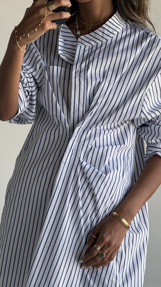 Striped Big Size Shirt Dress ملابس مجموعات كاملة