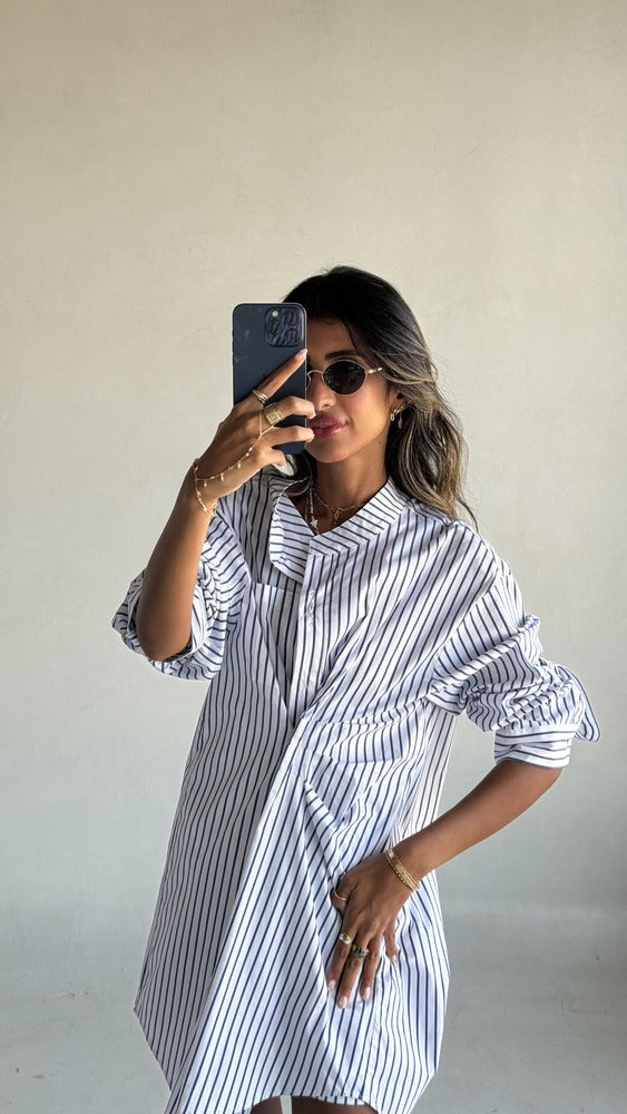 Striped Big Size Shirt Dress ملابس مجموعات كاملة