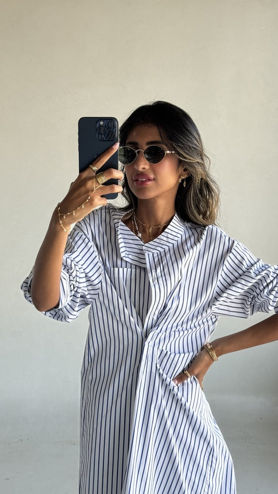 Striped Big Size Shirt Dress ملابس مجموعات كاملة