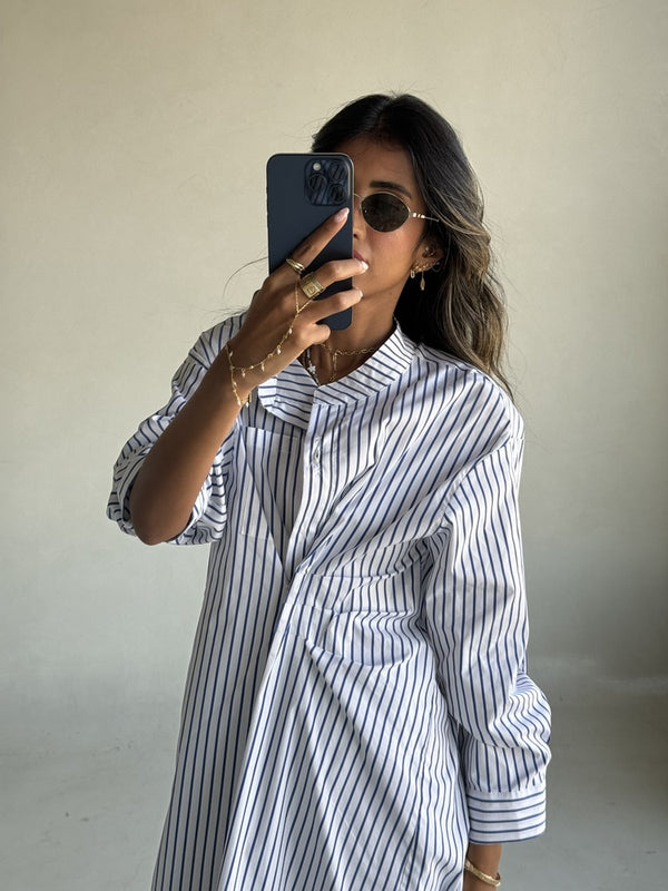 Striped Big Size Shirt Dress ملابس مجموعات كاملة