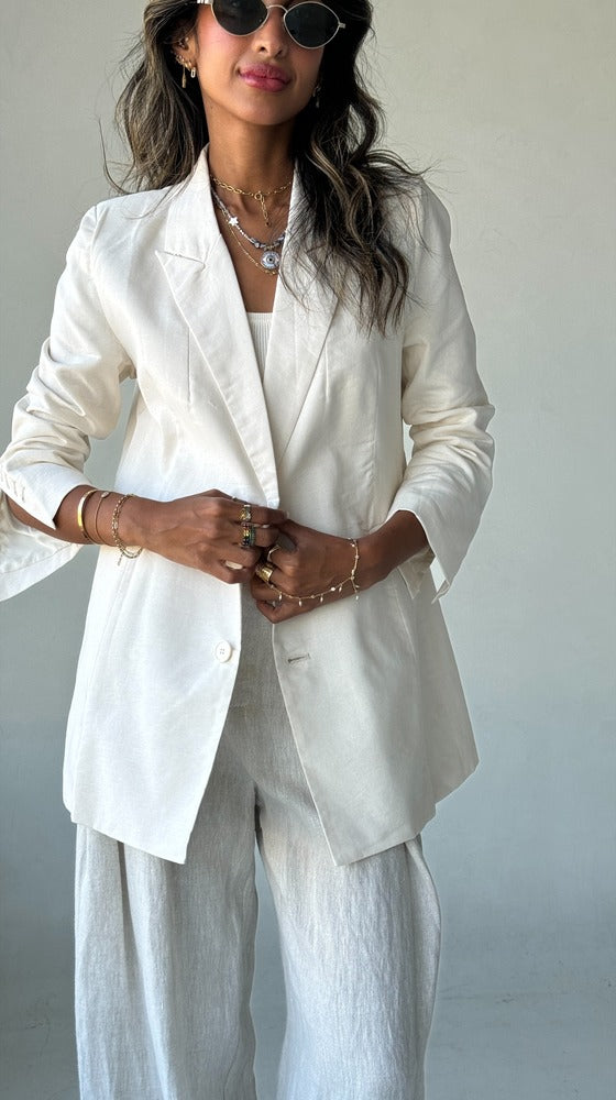 2 Buttons Linen Blazer for Women  مجموعة الكتان