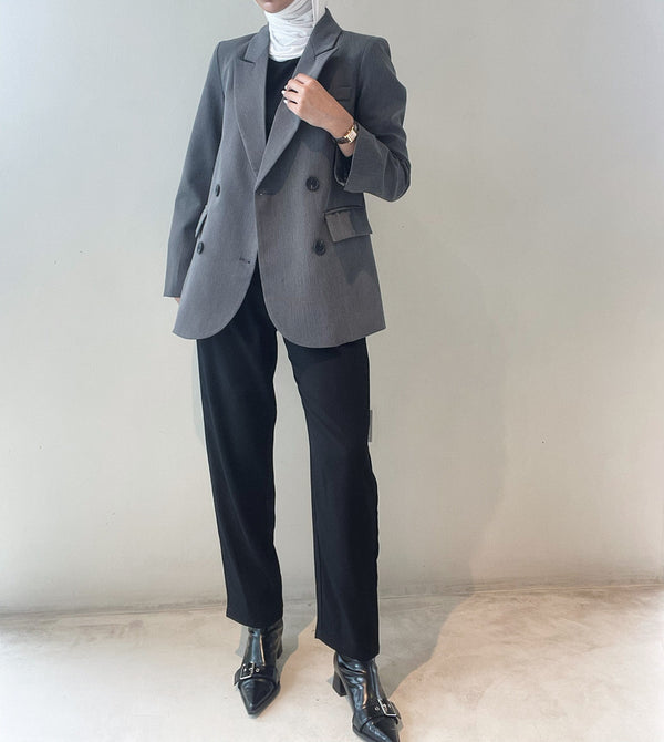 Korean Style Grey Vintage Blazers Coat For Women