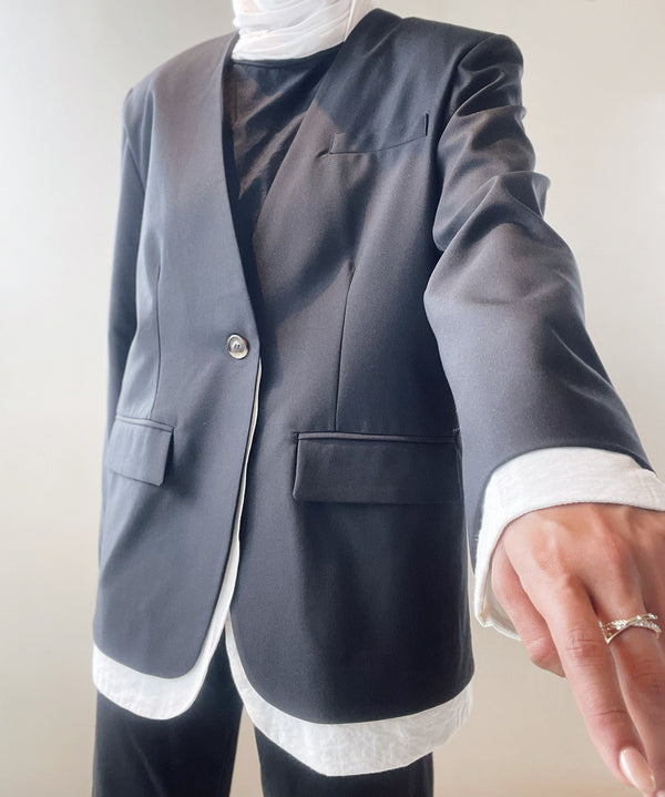 Single Button spliced Double Layer Contrast Color Suit Jackets