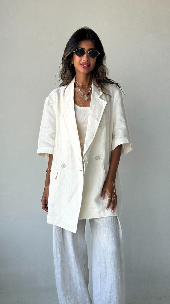 2 Buttons Linen Blazer w/ Pockets  مجموعة الكتان