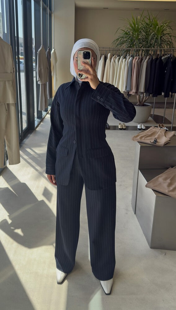 Pinstripe Hourglass Blazer Suit