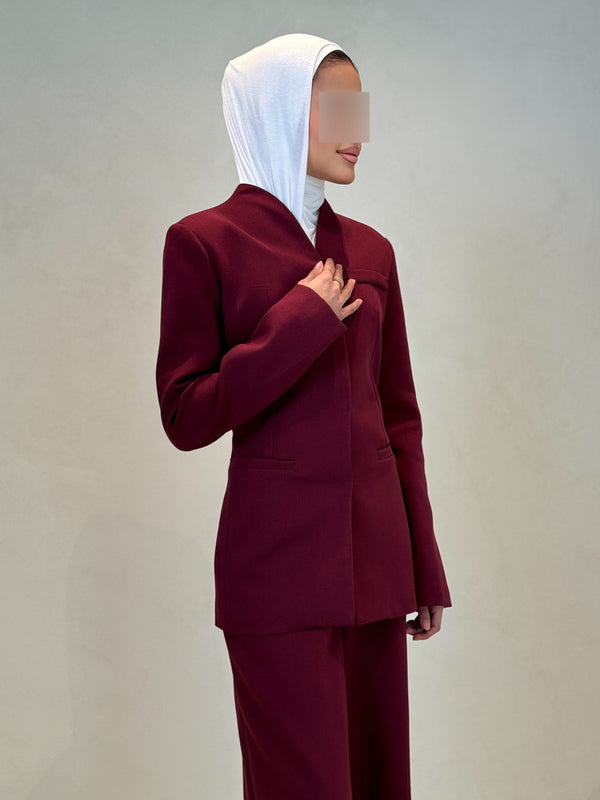 Maroon Stand Collar Spliced 2PC SetX