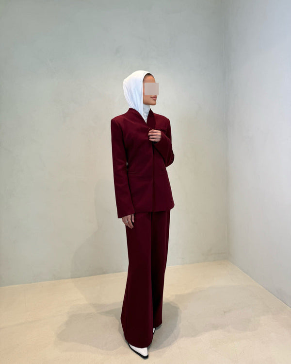 Maroon Stand Collar Spliced 2PC SetX