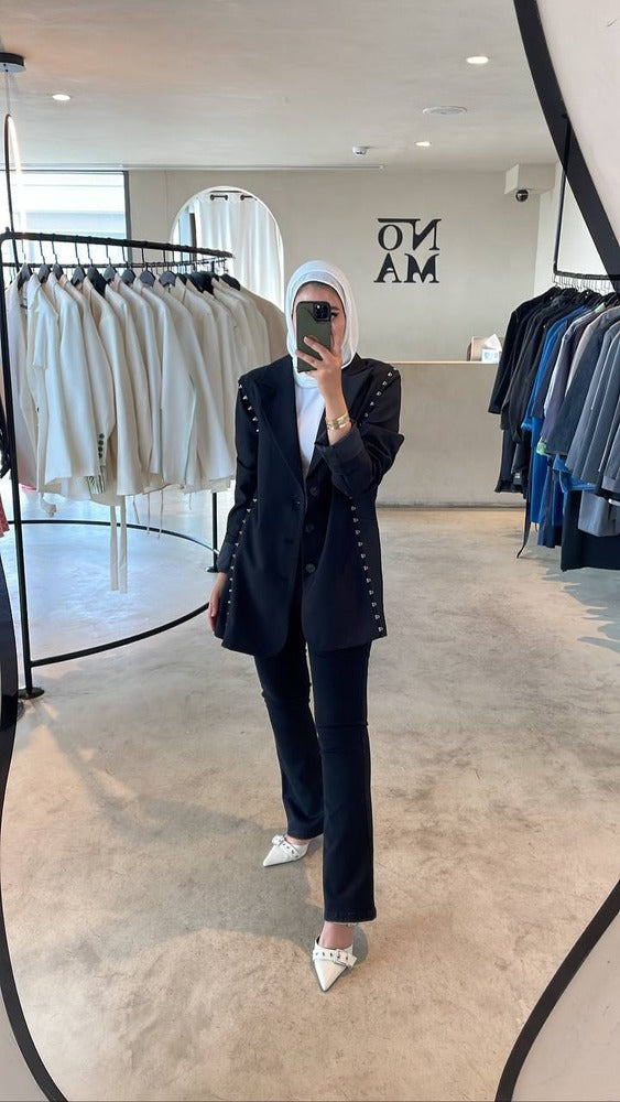 Long Sleeve Patchwork Single Breasted Minimalist Blazer بليزر