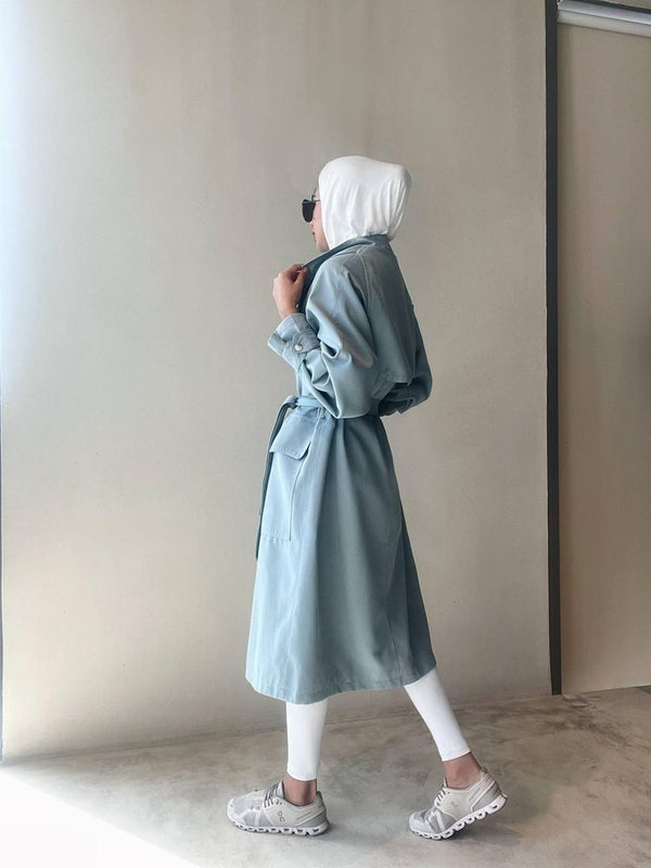 Elegant Lace-up Design Long Trench