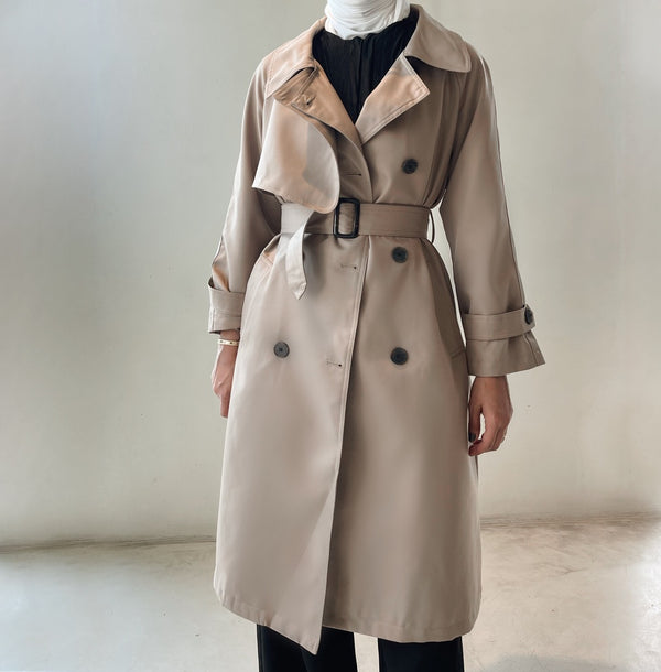 Adjustable Sashes Back Button Design Trench Coat معطف