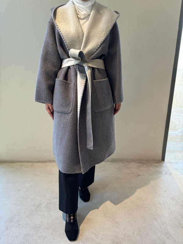 Loose Belt Gathered Waist Mid Length Coat