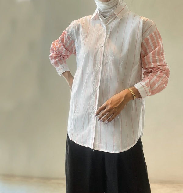 Striped Lapel Women Shirt Full Sleeve بلوزة