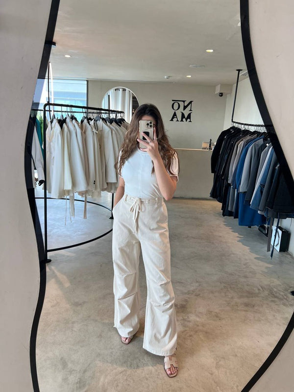 Drawstring Pleated Wide Leg Pants High Waist